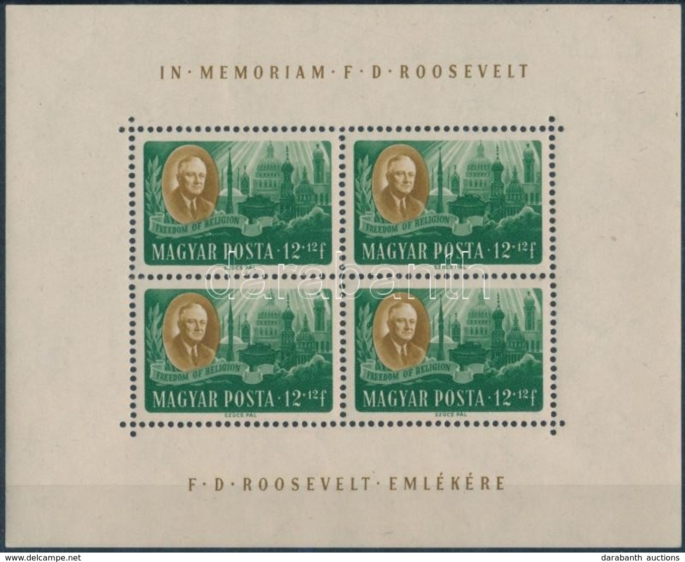 ** 1947 Roosevelt 12f Egyenes állású Kisív (10.000) - Sonstige & Ohne Zuordnung