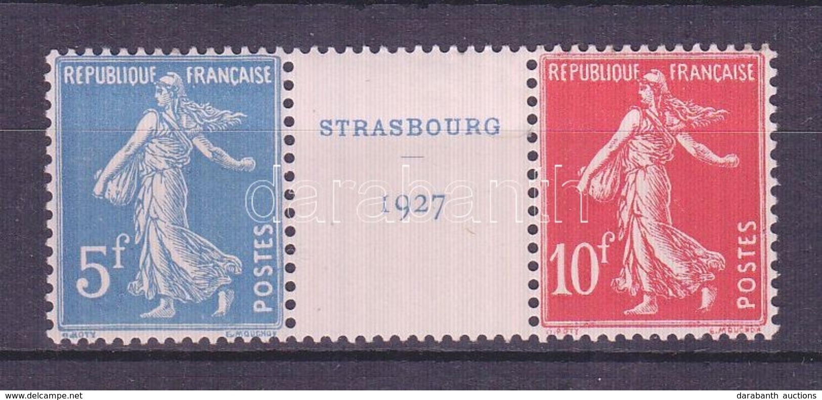 **, * Franciaország 1927 Bélyegkiállítás Strasbourg Blokkból Kitépett Hármascsík A 2 Bélyeg Postatiszta, A Középrész Fal - Sonstige & Ohne Zuordnung