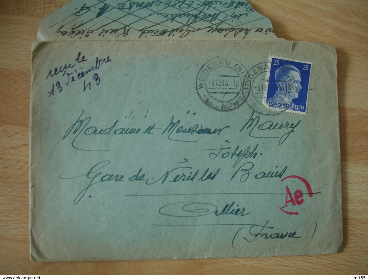 Guerre 39.45 Lettre  Travailleur S T O Pour Neris Les Bains - Guerre De 1939-45