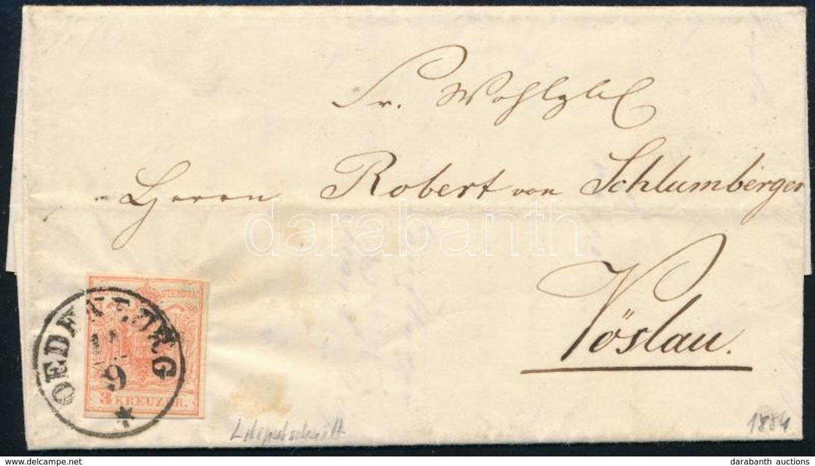 1854 3kr HP Levélen "OEDENBURG" - Vöslau - Otros & Sin Clasificación