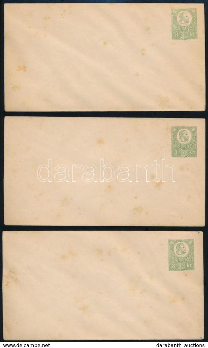 1871 3 Db Használatlan 3kr Díjjegyes Boríték (foxing-foltok) (7.500) - Sonstige & Ohne Zuordnung