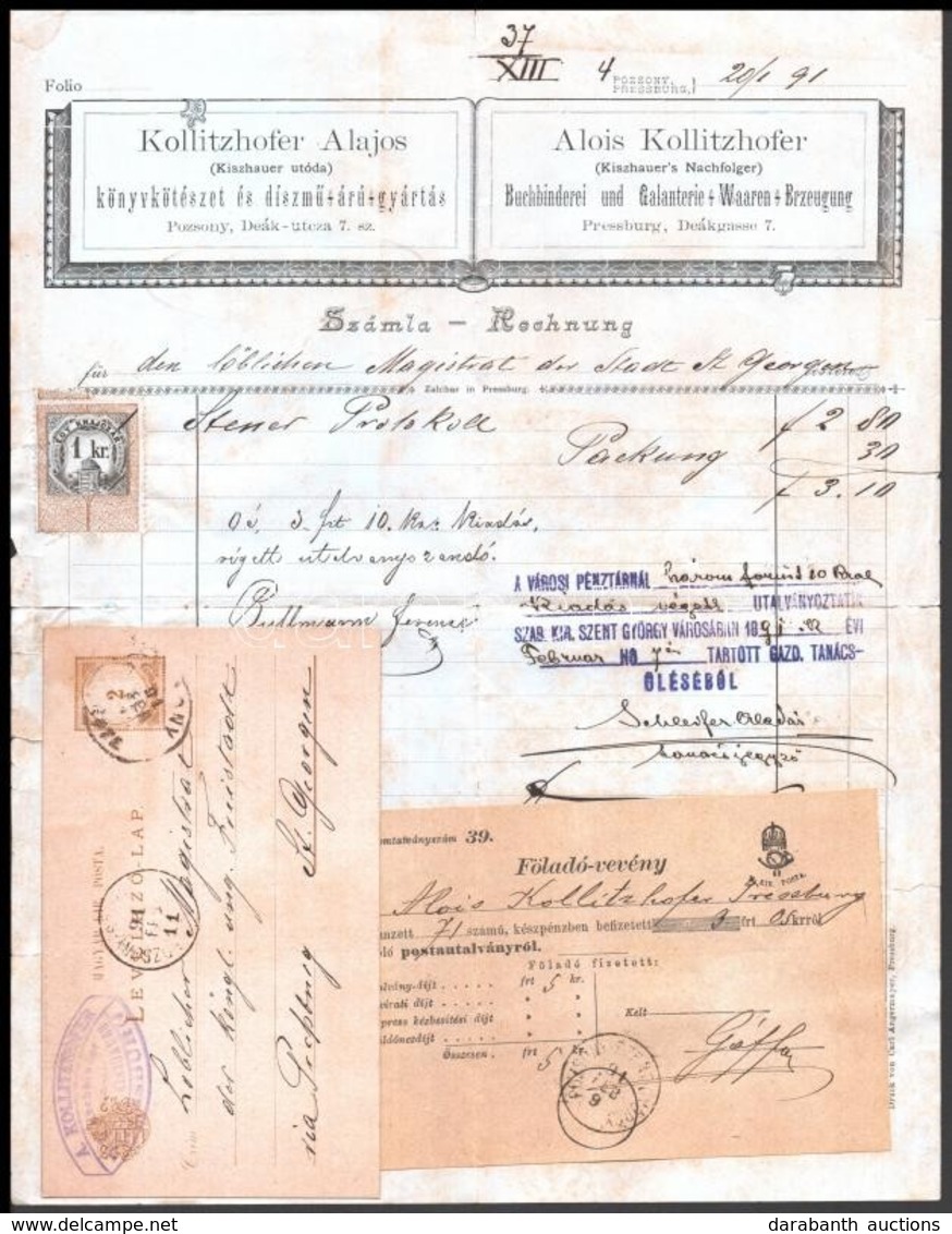 1891 Díjjegyes Levelezőlap és Feladóvevény "POZSONY" - "SZENT-GYÖRGY" Okmánybélyeges Számlán - Sonstige & Ohne Zuordnung