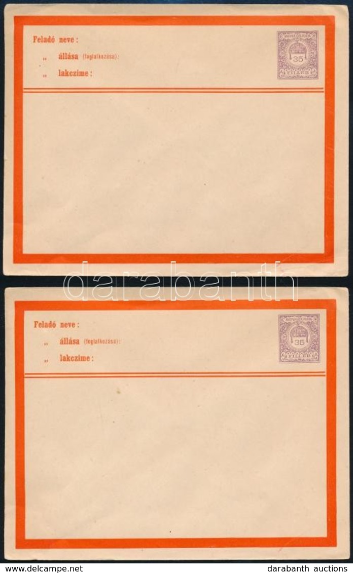 1913 2 Db Használatlan Ajánlott Boríték 35f (4.000) - Sonstige & Ohne Zuordnung