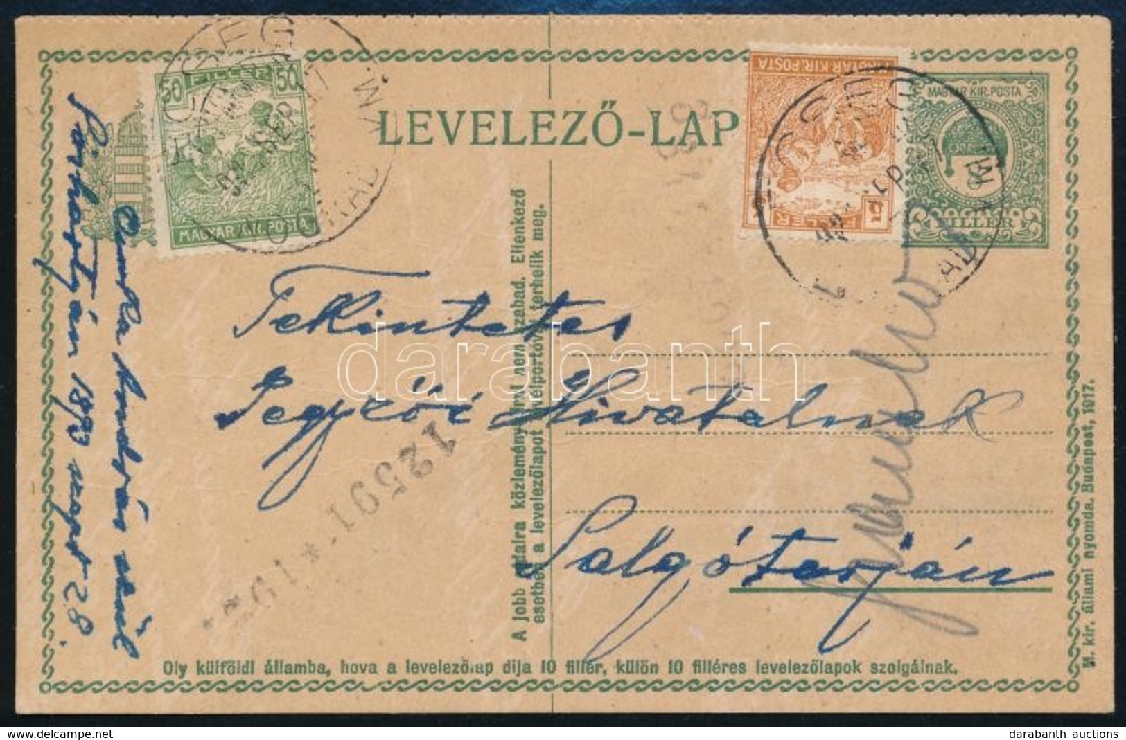 1917 8f Díjjegyes Hasábos Levelezőlap 55f Díjkiegészítéssel / 8f Perforated PS-card With 55f Additional Franking (Simánd - Sonstige & Ohne Zuordnung