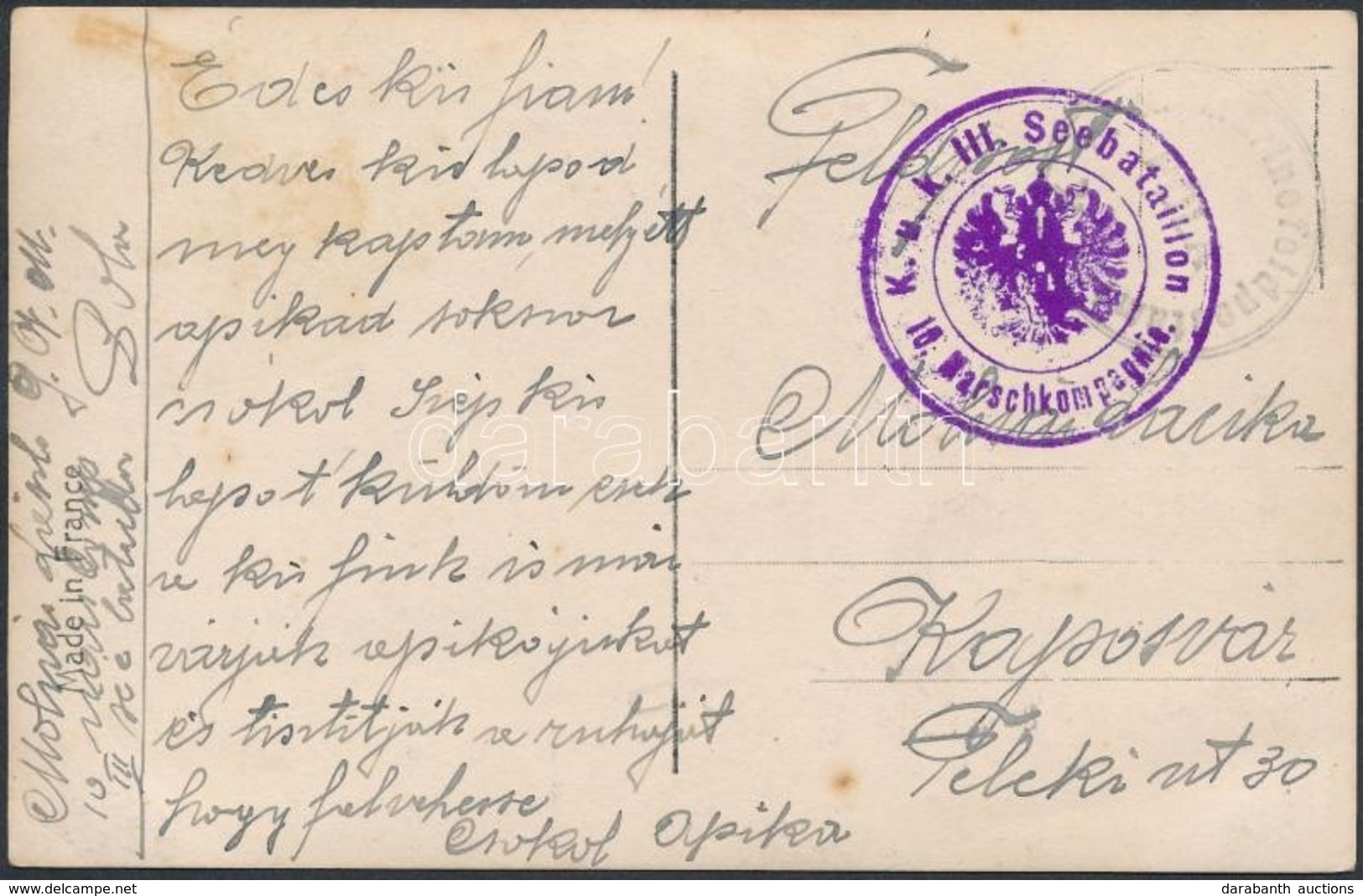 1916 Tábori Posta Képeslap "K.u.k. III. Seebataillon 10. Marschkompagnie" - Sonstige & Ohne Zuordnung
