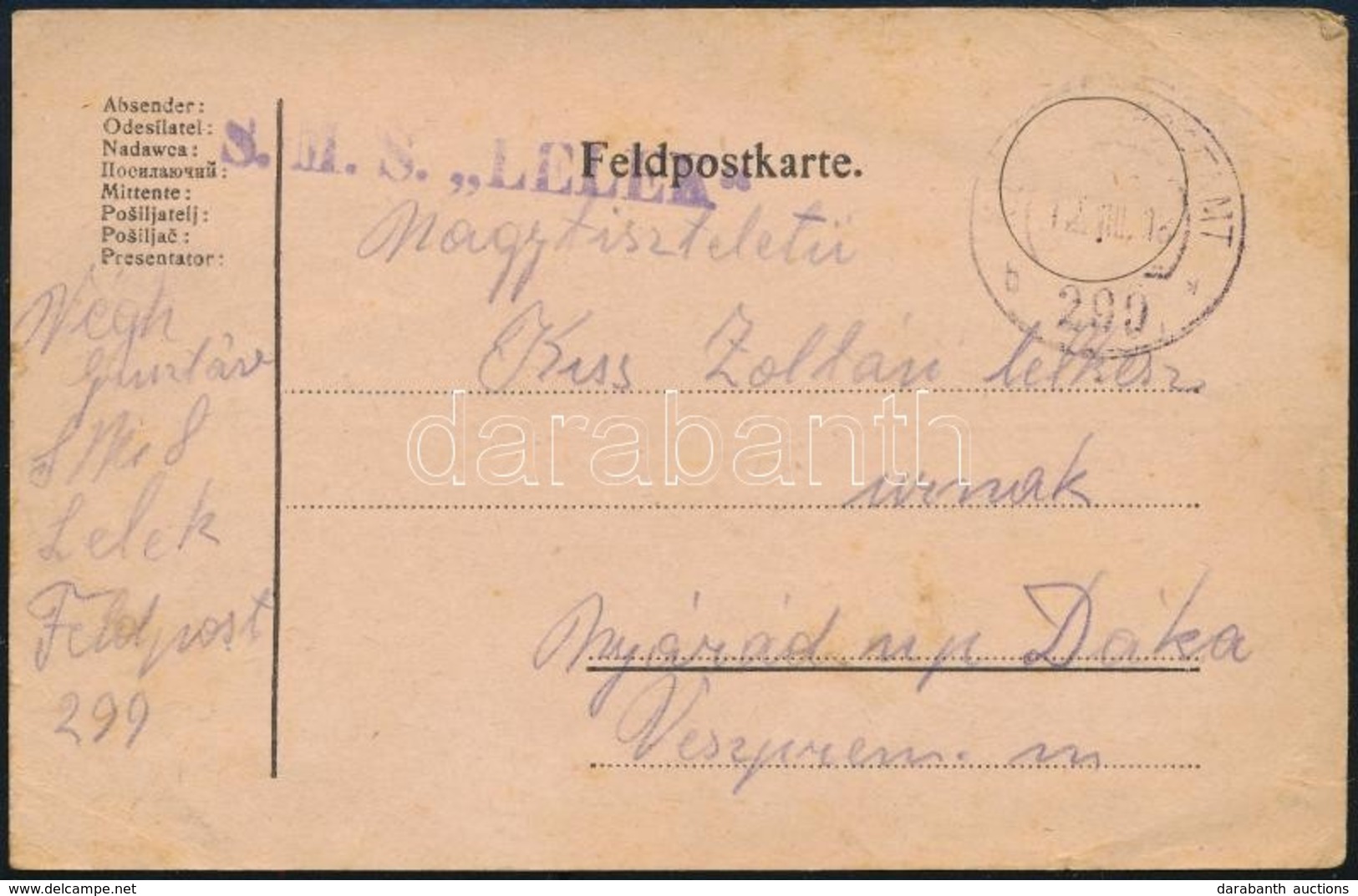 1917 Tábori Lap A Dunai Flottilla LELEK Hajójáról "S.M.S. LELEK" - Otros & Sin Clasificación
