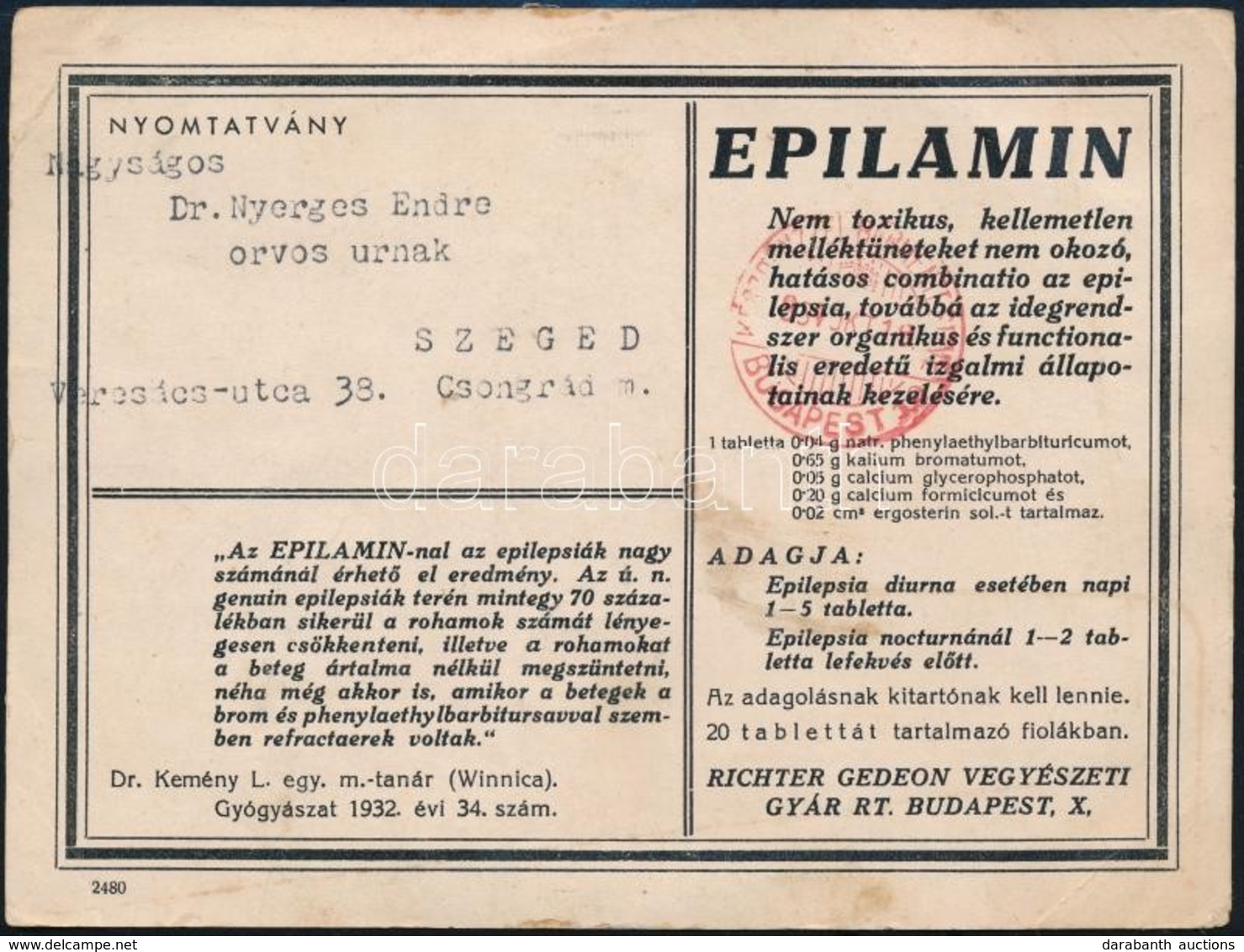 1937 Epilamin Reklámlevelezőlap Készpénzes Bérmentesítéssel - Otros & Sin Clasificación