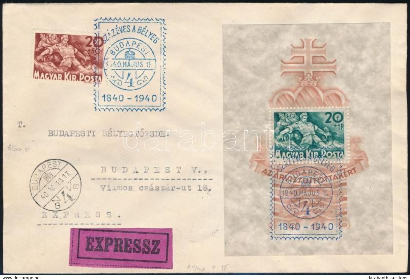 1940 Expressz Levél Árvíz Bélyeggel és Blokkal Bérmentesítve, Alkalmi Bélyegzéssel / Express Cover - Otros & Sin Clasificación