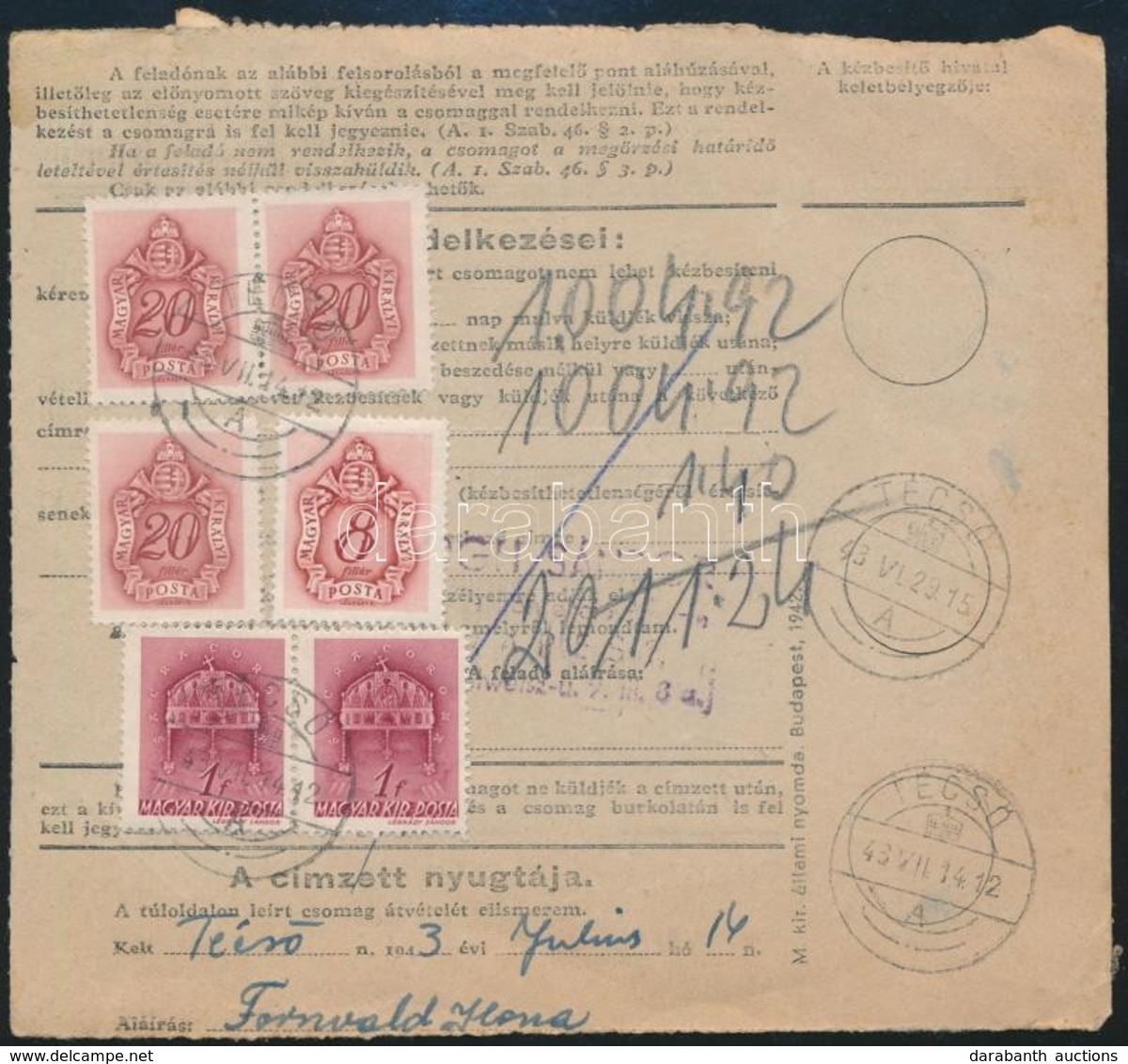 1943 Portós Szállítólevél Budapestről Técsőre - Sonstige & Ohne Zuordnung
