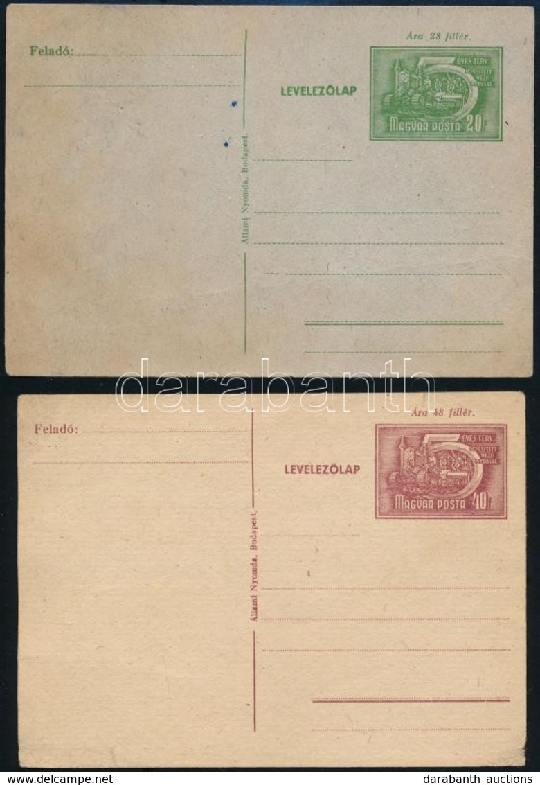 1950 5 éves Terv 2 Db Használatlan Díjjegyes Levelezőlap (20+40f) + 1 Db Használatlan Boríték - Sonstige & Ohne Zuordnung