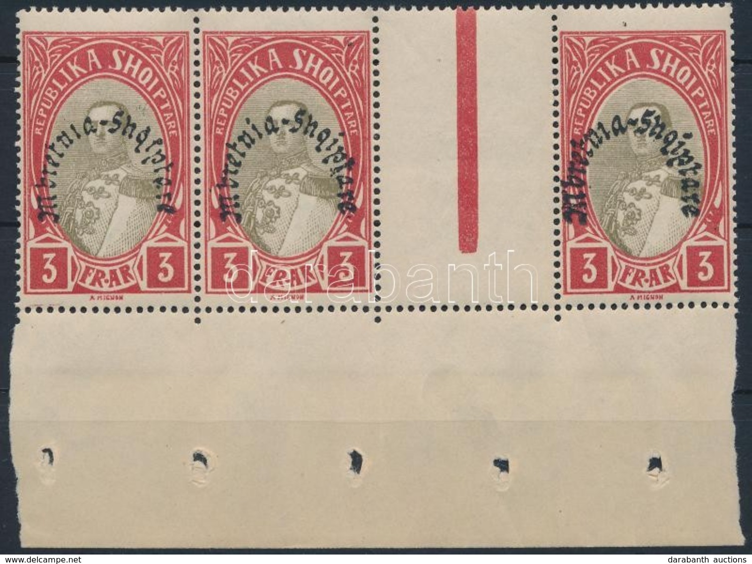 ** 1928 Mi 197 ívközéprészes ívszéli Hármascsík / Margin Stripe Of 3 With Gutter - Sonstige & Ohne Zuordnung