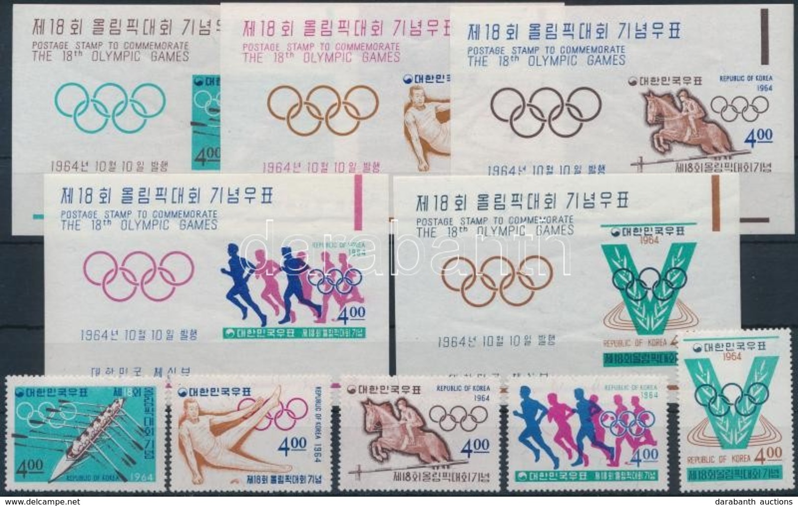 ** 1964 Tokiói Olimpia Sor Mi 457-461 + Blokk 194-198 - Sonstige & Ohne Zuordnung