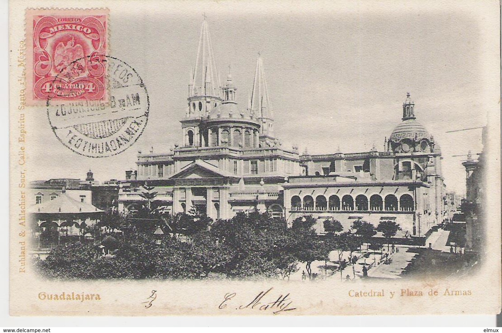 MEXIQUE - GUADALAJARA. CPA Voyagée En 1905  Catedral Y Plaza De Armas (lèger Décollement Des Feuillets) - Messico