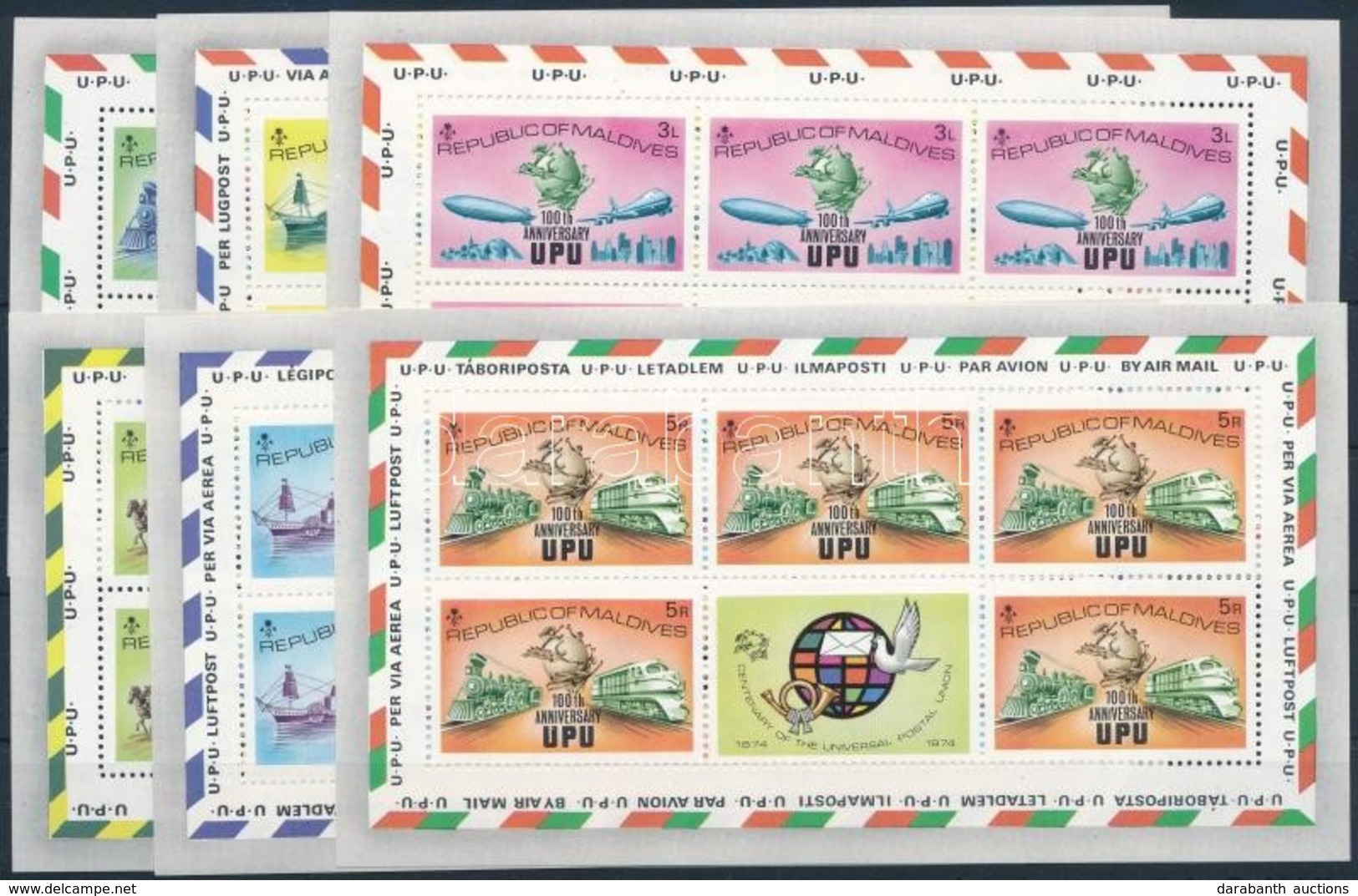 ** 1974 100 éves Az UPU Kisív Sor Mi 514-519 C - Sonstige & Ohne Zuordnung