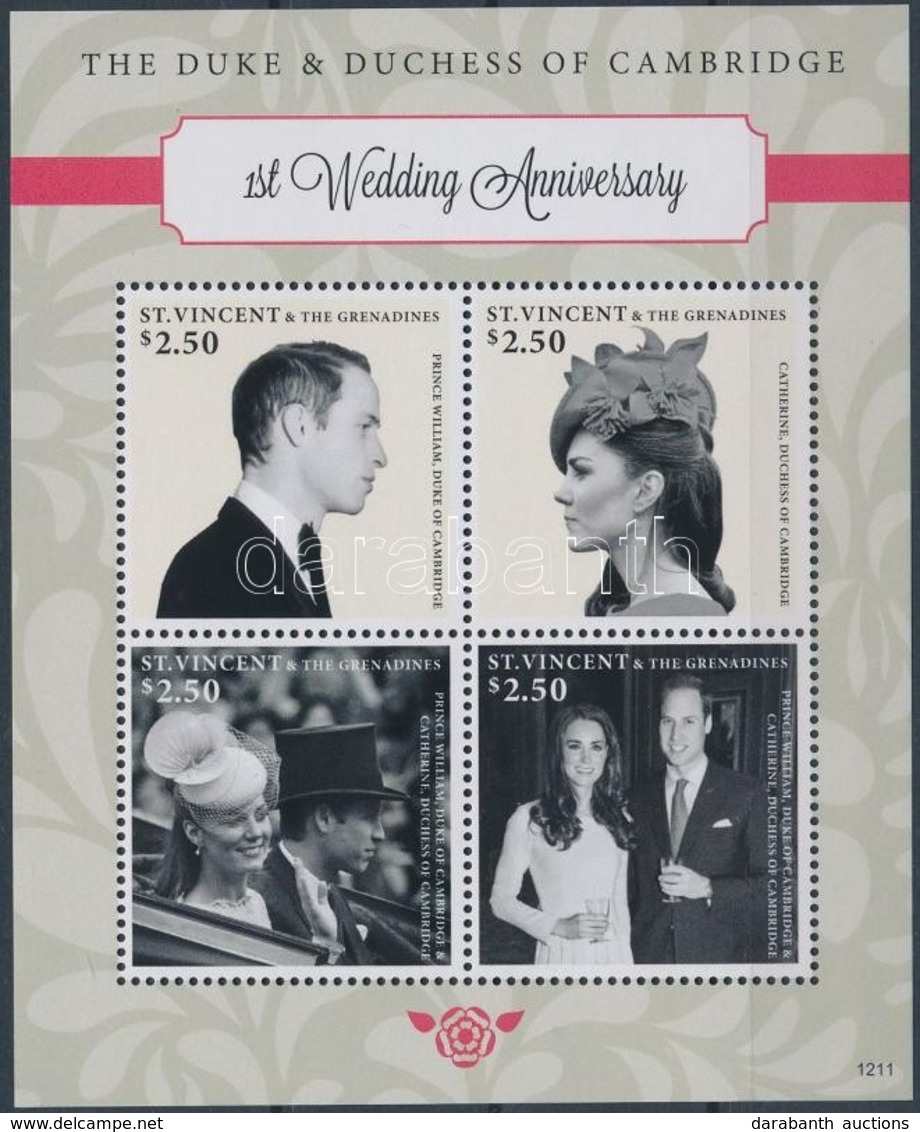 ** 2012 William Herceg és Kate Middleton 1 éves Házassági évfordulója Kisív Mi 7089-7092 - Sonstige & Ohne Zuordnung