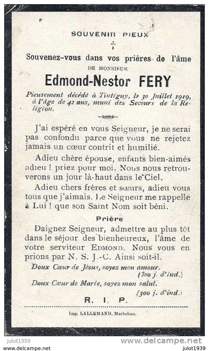 TINTIGNY ..-- Mr Edmond FERY Né En 1977 , Décédé En 1919 . - Tintigny