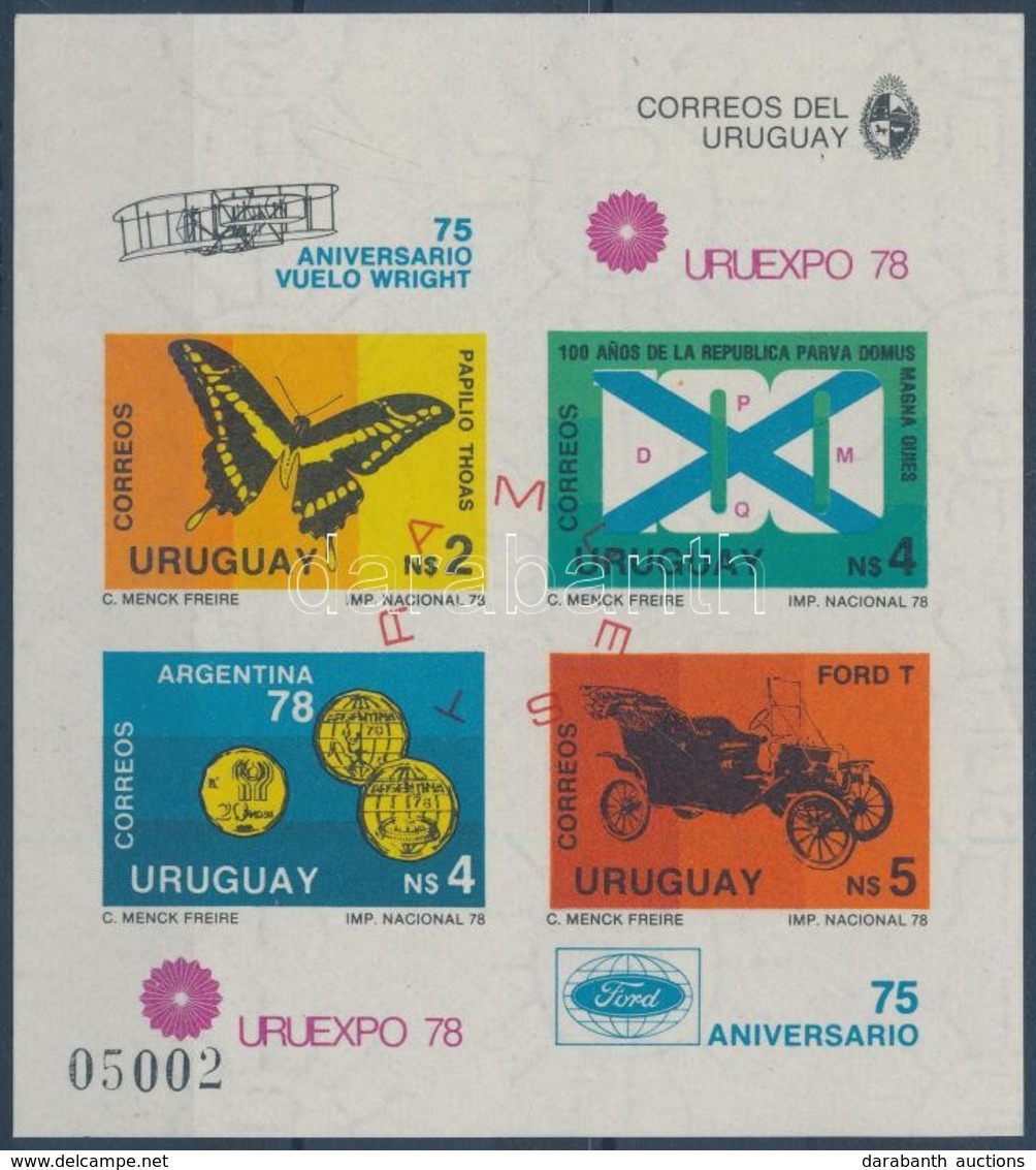 ** 1978 URUEXPO Nemzeti Bélyegkiállítás Vágott Blokk Felülnyomással Mi 40 - Otros & Sin Clasificación