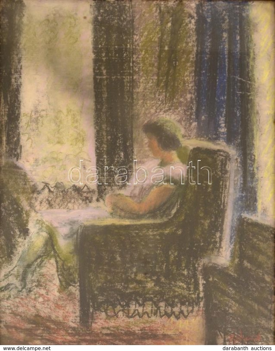 Bálint Rezső (1885-1945): Hölgy Fotelban. Pasztell, Papír, üvegezett Keretben, Hibás Keretben, 50×40 Cm - Otros & Sin Clasificación