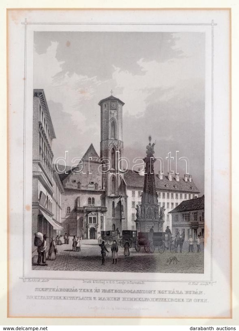 Cca 1850 Ludwig Rohbock (1820-1883) - G. Hess: Szentháromság Tere és Nagyboldogasszony Egyháza Budán. Dreifaltigkeitspla - Estampas & Grabados