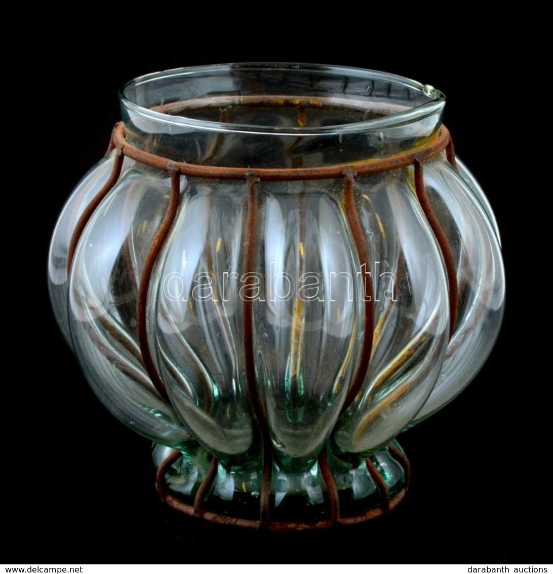 Fújt üveg Váza, Vas Rátéttel, M: 16 Cm - Glas & Kristall