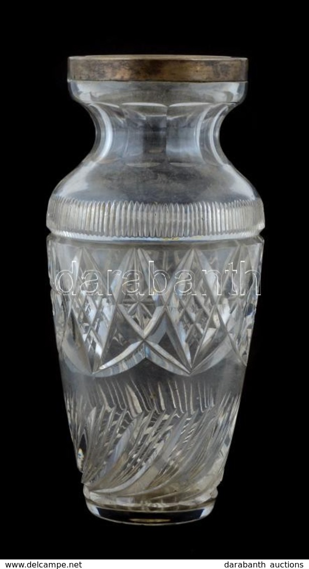 Kristály Váza Jelzett Ezüst Karimával. Hibátlan. M: 27,5 Cm - Glas & Kristall