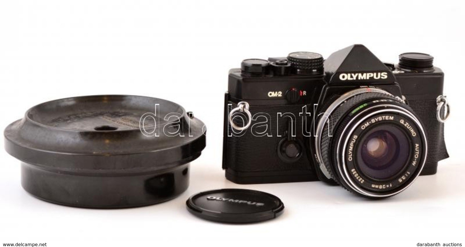 Olympus OM-2 Fényképezőgép, G. Zuiko Auto-W 28mm F/3.5 Objektívvel + Meopta Filmhívó Tank - Fotoapparate