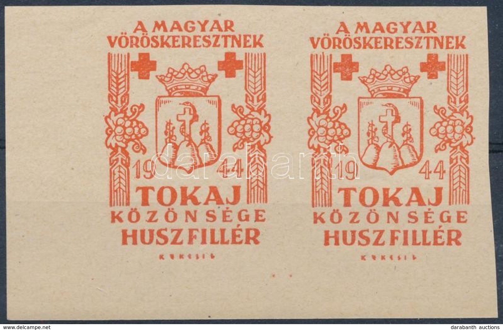 1944 20f Tokaj, Magyar Vöröskereszt Adománybélyegpár - Ohne Zuordnung