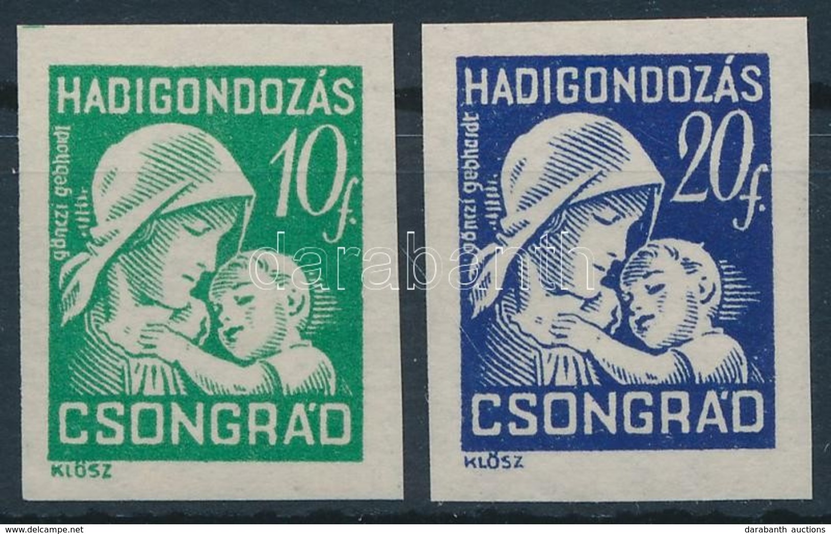 ** Csongrád 1941 10f és 20f Hadigondozás Bélyegek Használatlan, Fogazatlan Próbanyomatai - Ohne Zuordnung