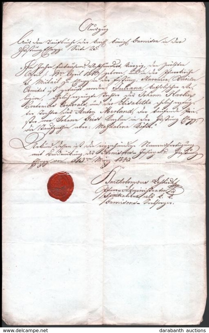 1843 Kivonat, Német Nyelvű Okmány Viaszpecséttel - Ohne Zuordnung