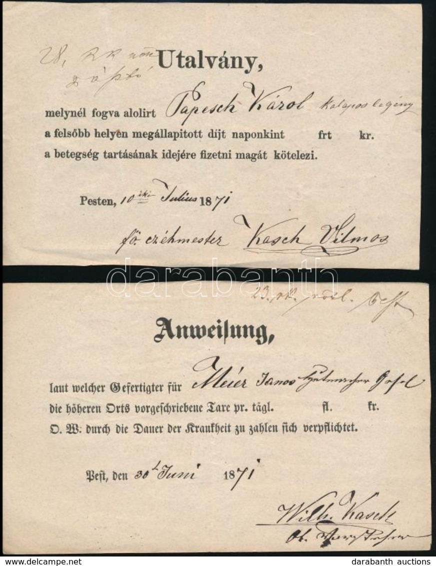 1871 3 Db Utalvány Kalapos Legény Betegségi Segélyéről - Ohne Zuordnung