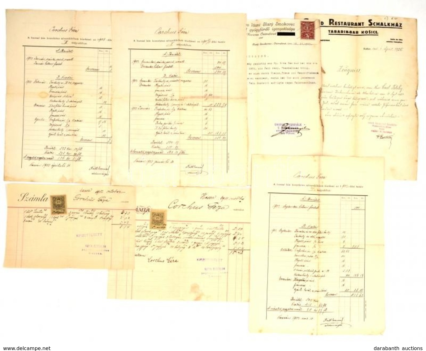 Cca 1910-1930 Kassa, Tátrafüred 5 Db Számla és Bizonyítvány - Ohne Zuordnung