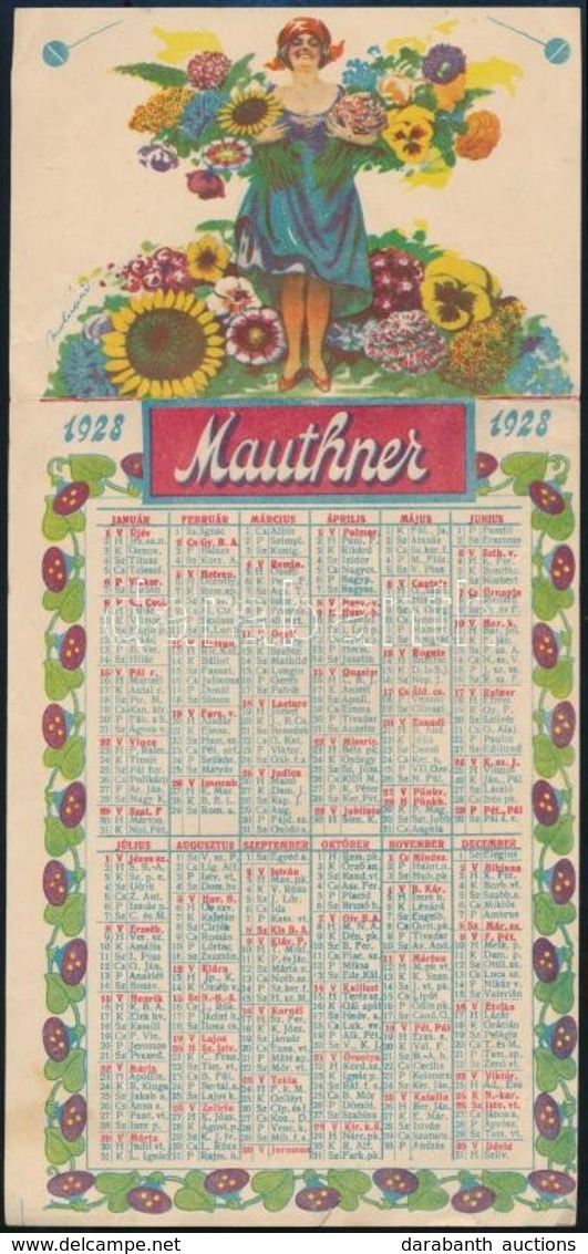 1927 Mauthner Naptár, A Hátoldalán árjegyzékkel, 28x13 Cm - Werbung
