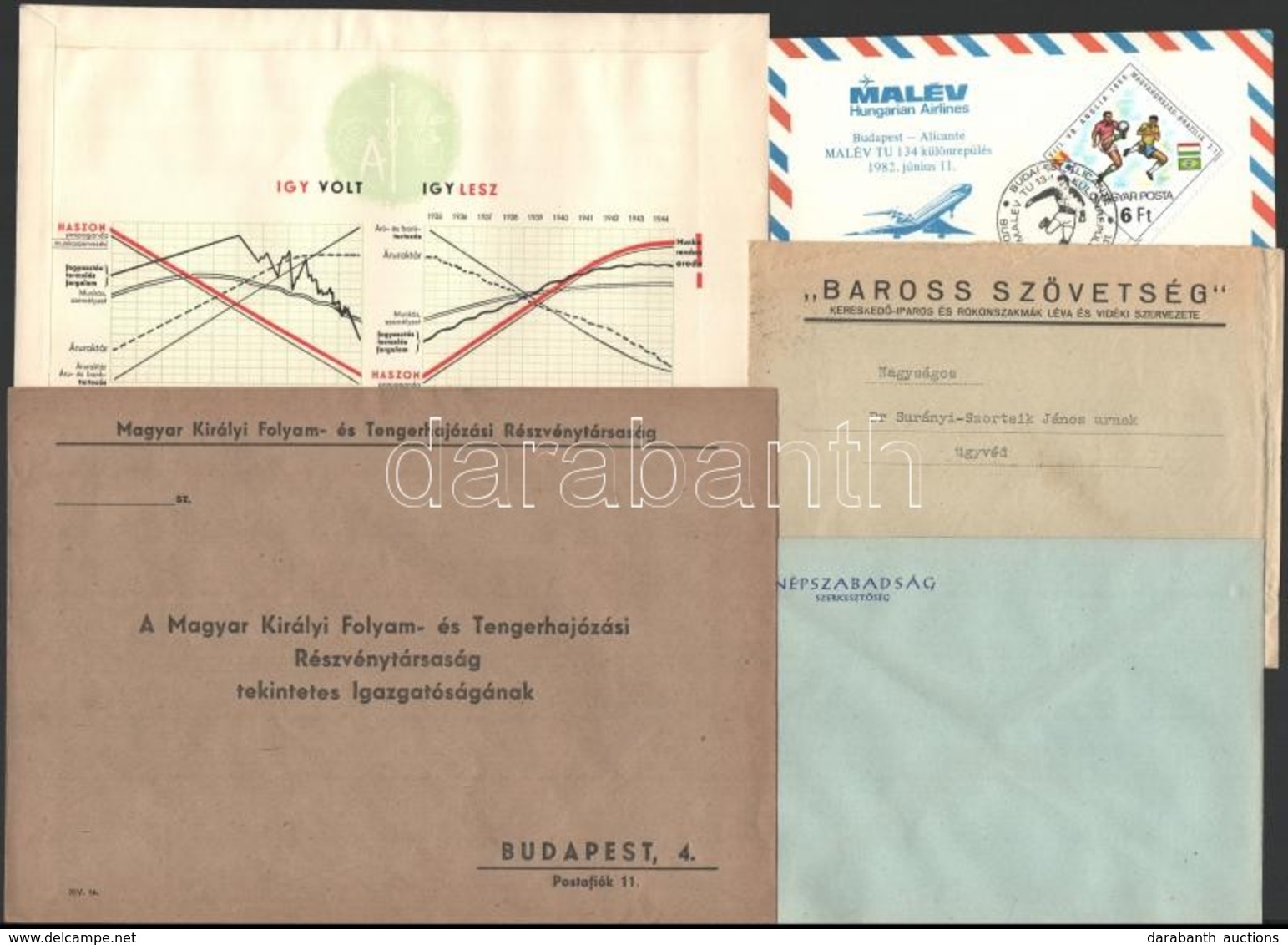 Cca 1930-1950 5 Db Fejléces Boríték - Werbung