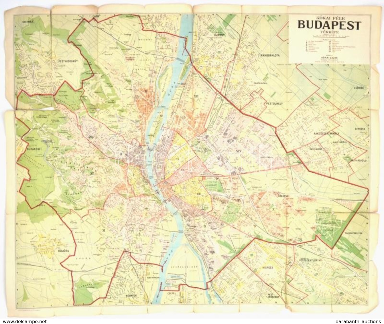 Cca 1947 Kókai-féle Budapest Térképe, 1:25.000, Terv.: Dr. Irmédi-Molnár László és Jäger Károly, Bp., Magyar Földrajzi I - Sonstige & Ohne Zuordnung