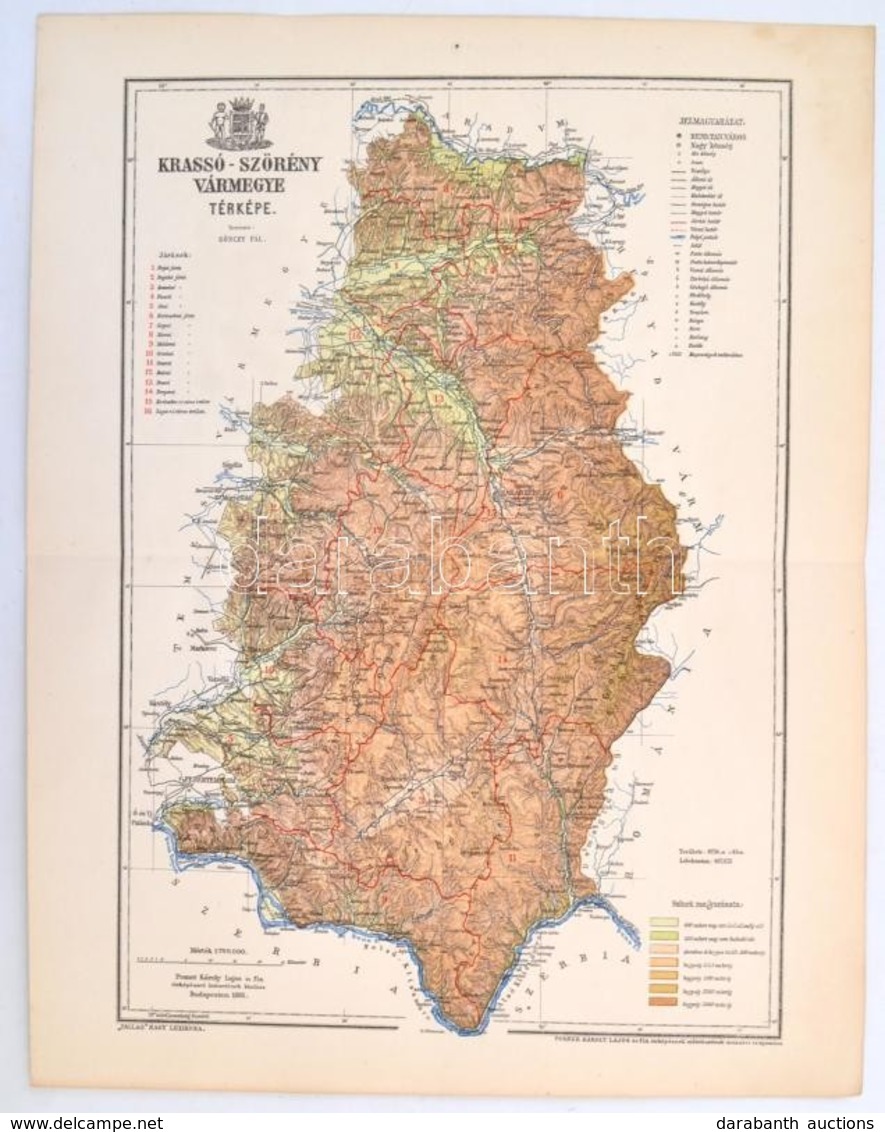 1893 Krassó-Szörény Vármegye Térképe, Tervezte: Gönczy Pál, Pallas Nagy Lexikona, Bp., Posner, 29x23 Cm - Sonstige & Ohne Zuordnung