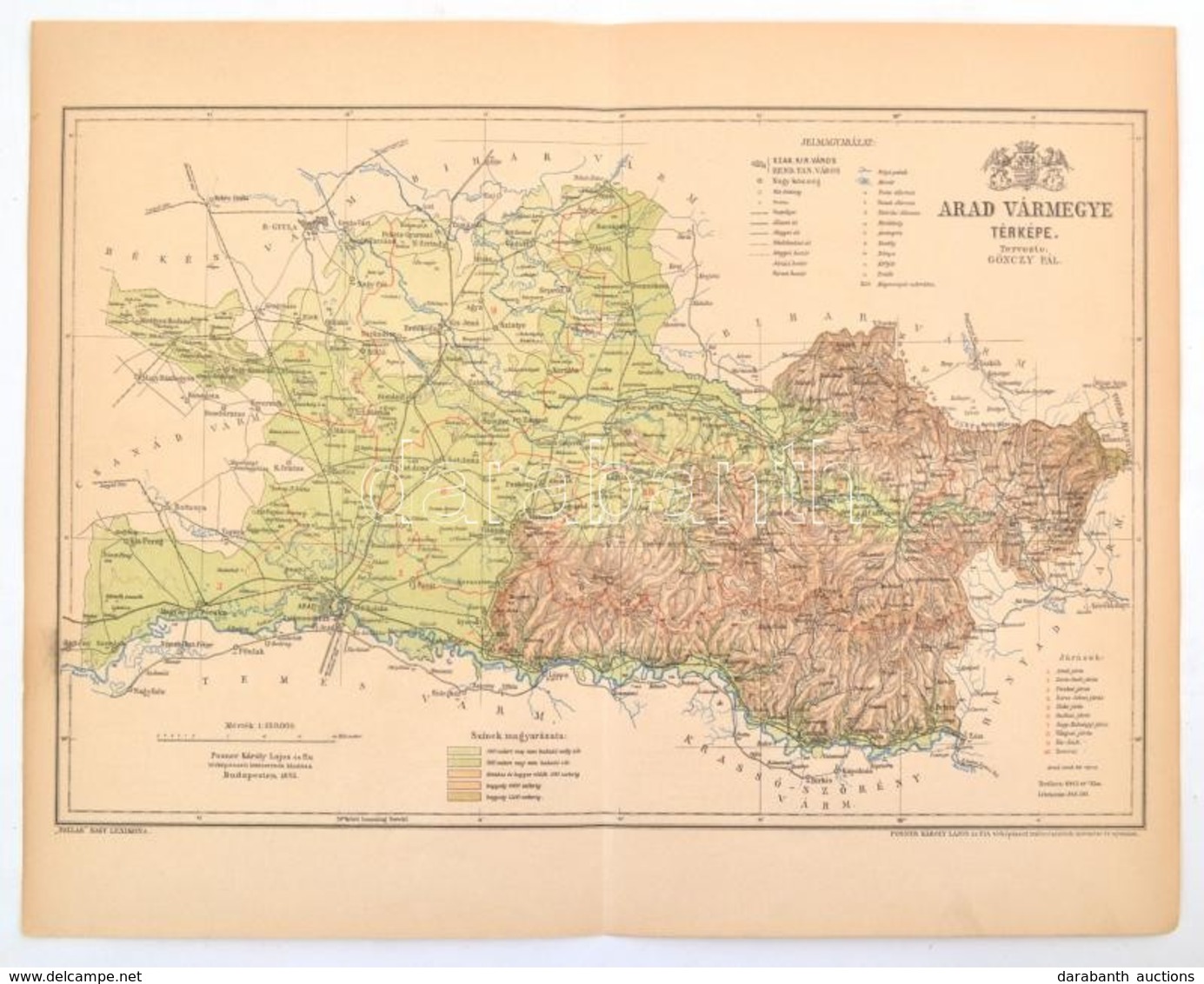 1893 Arad Vármegye Térképe, Tervezte: Gönczy Pál, Pallas Nagy Lexikona, Bp., Posner, 23x29 Cm - Sonstige & Ohne Zuordnung