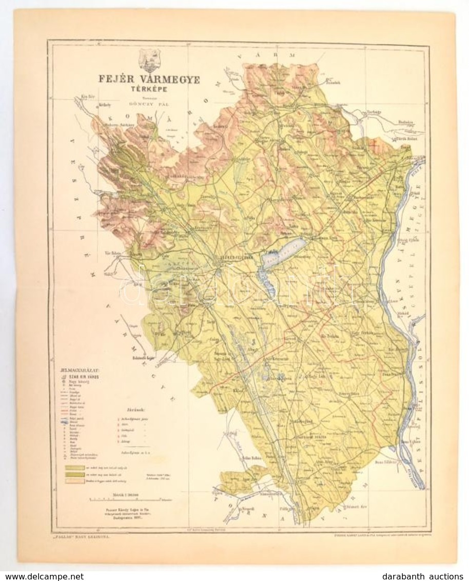 1893 Fejér Vármegye Térképe, Tervezte: Gönczy Pál, Pallas Nagy Lexikona, Bp., Posner, 30x24 Cm - Sonstige & Ohne Zuordnung