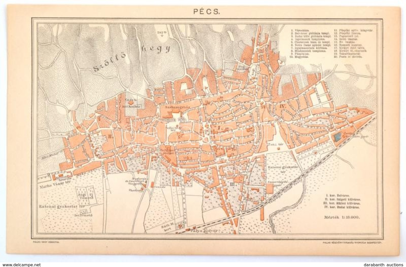 1893 Pécs Városának Térképe, 1:18.000, Pallas Nagy Lexikona, Bp., Pallas, 15x24 Cm - Otros & Sin Clasificación