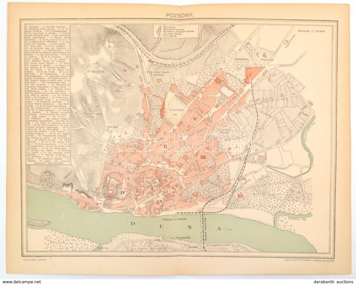 1893 Pozsony Városának Térképe, 1:13.600, Pallas Nagy Lexikona, Bp., Pallas, 24x30 Cm - Sonstige & Ohne Zuordnung