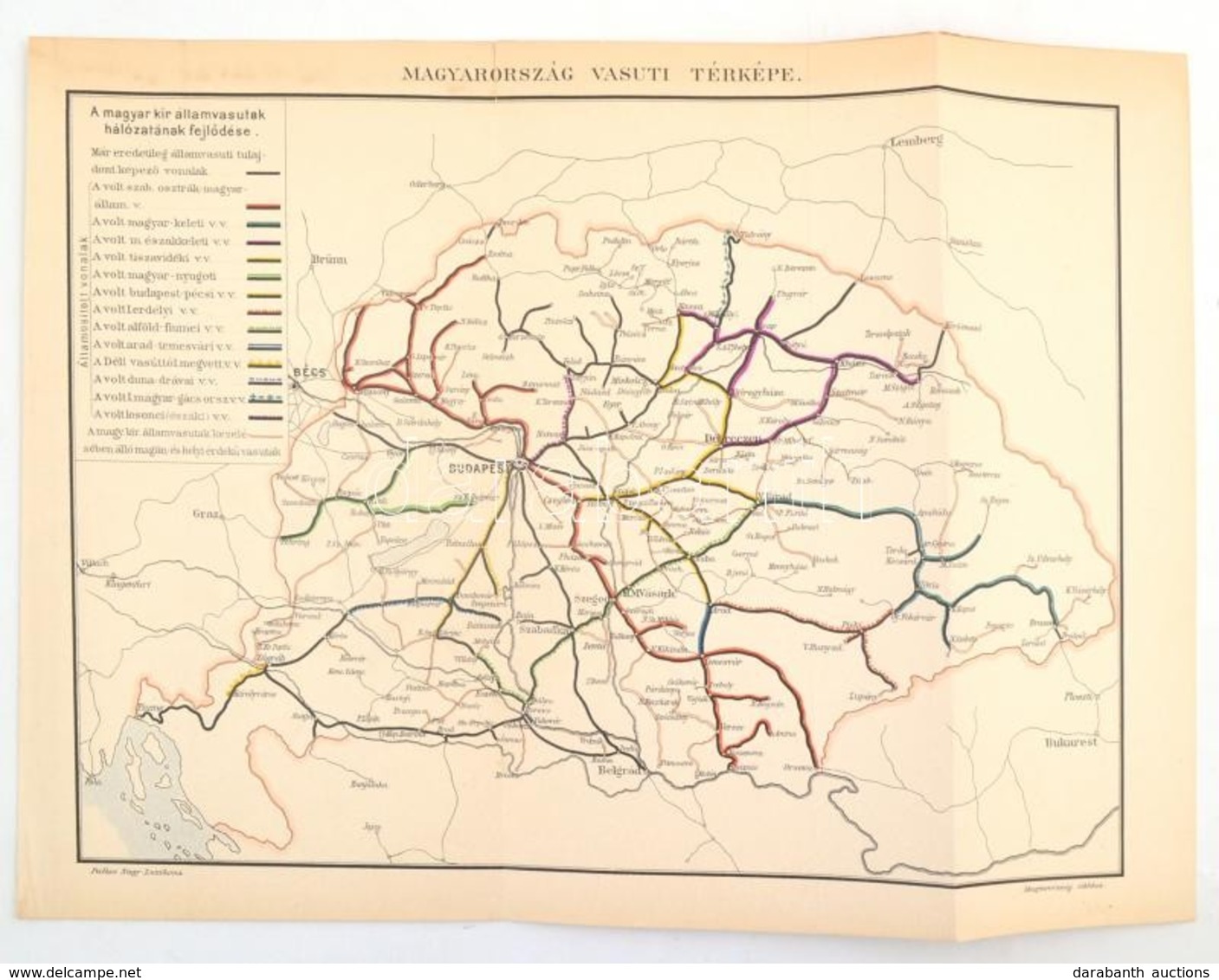 1893 Magyarország Vasúti Térképe, Pallas Nagy Lexikona, Kis Szakadással, 23x31 Cm - Otros & Sin Clasificación