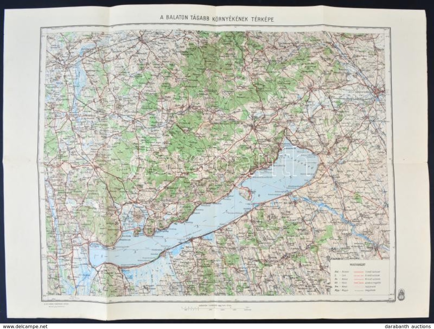 1930 A Balaton és Környékének Térképe, Kiadja: M. Kir. Állami Térképészet, 66x50 Cm - Sonstige & Ohne Zuordnung