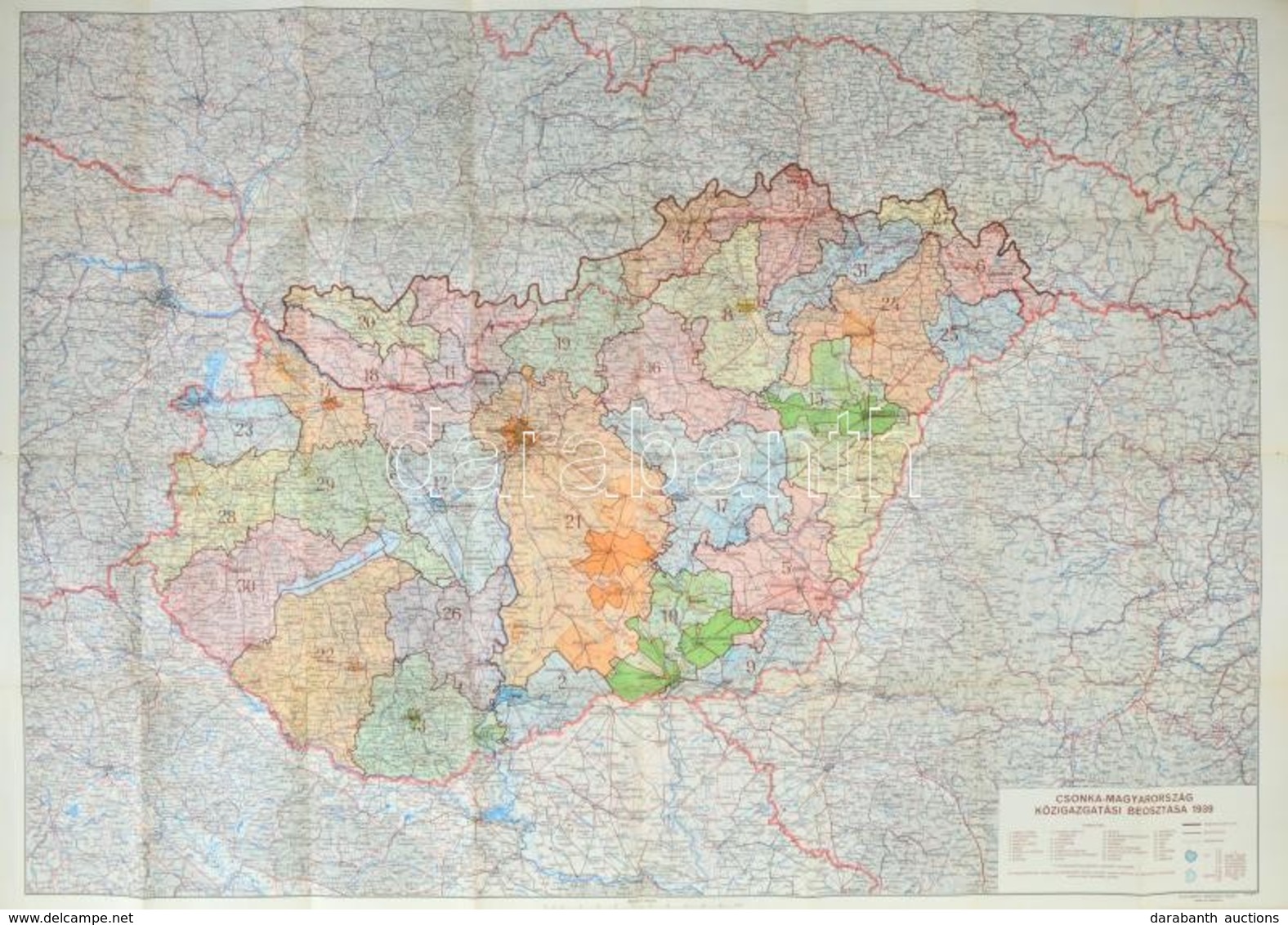 1939 Csonka Magyarország Közigazgatási Beosztása Magyar Királyi Honvéd Térképészeti Intézet, 1:750.000, Hajtásnyomokkal, - Sonstige & Ohne Zuordnung