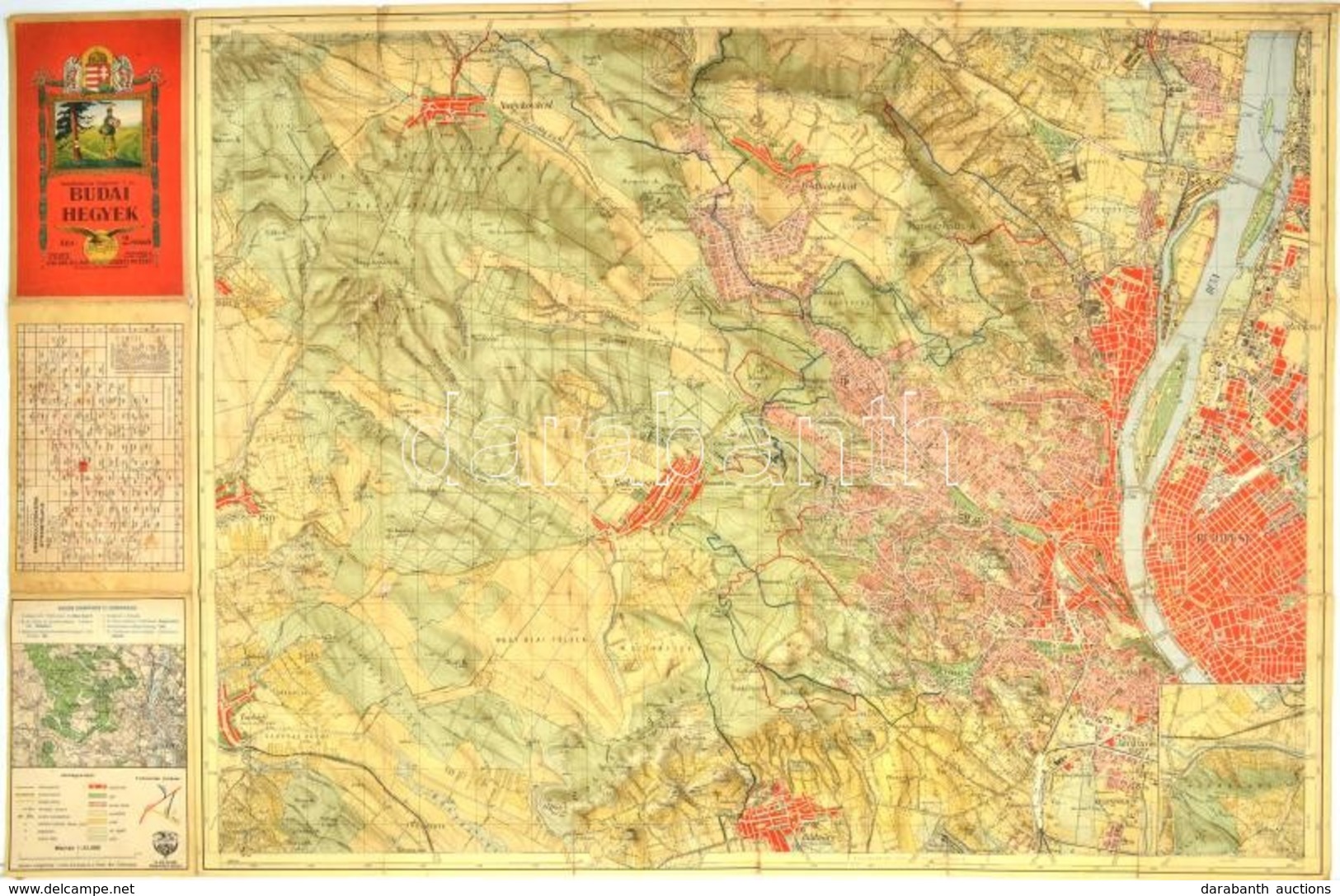 1934 Budai-hegyek, Kirándulók Térképe 1 Sz., M. Kir. Állami Térképészet, A Hajtások Mentén Szakadásokkal, 93x62 Cm - Sonstige & Ohne Zuordnung