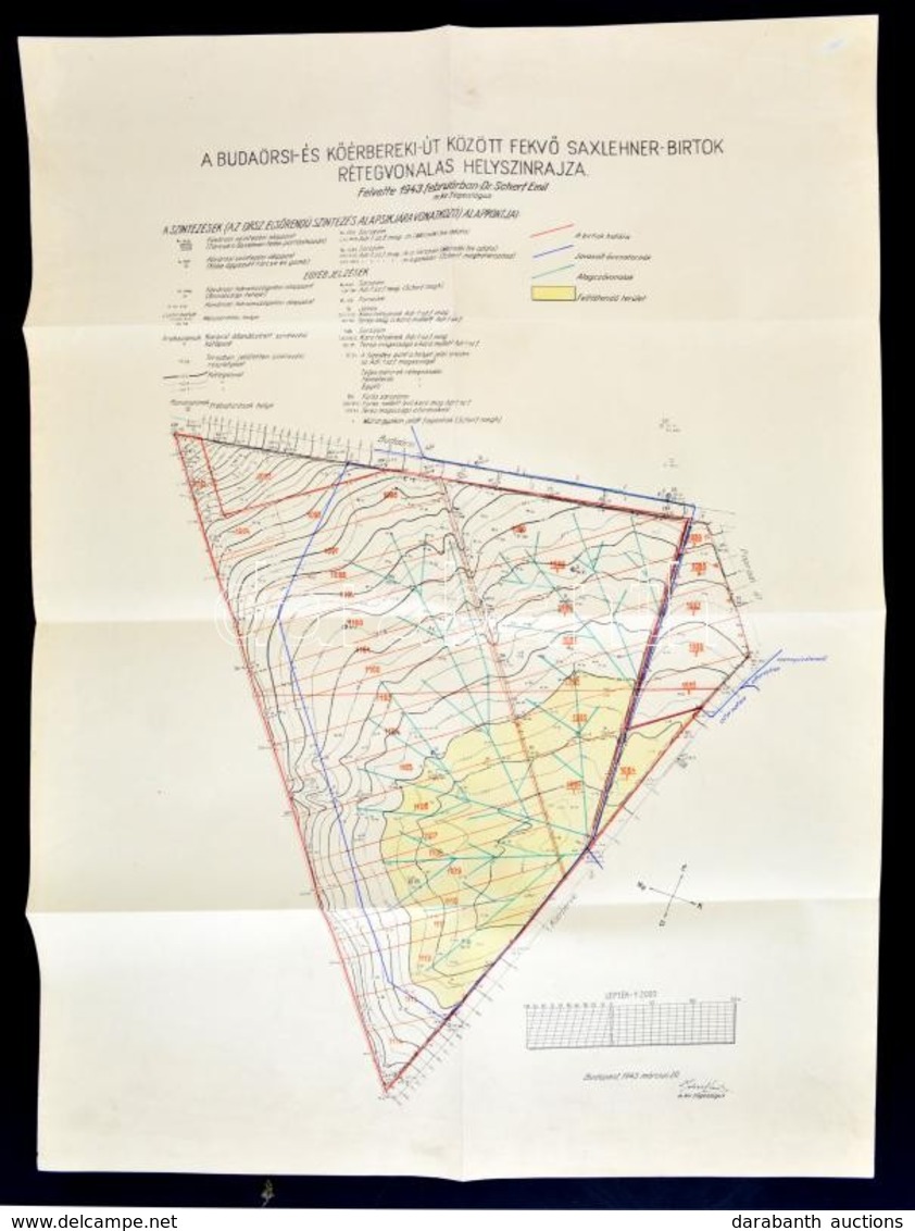 1943 A Budaörsi- és Kőérberki-út Között Fekvő Saxlehner-birtok Rétegvonalas Helyszínrajza, Felvette: Dr. Scherf Emil, 1: - Sonstige & Ohne Zuordnung