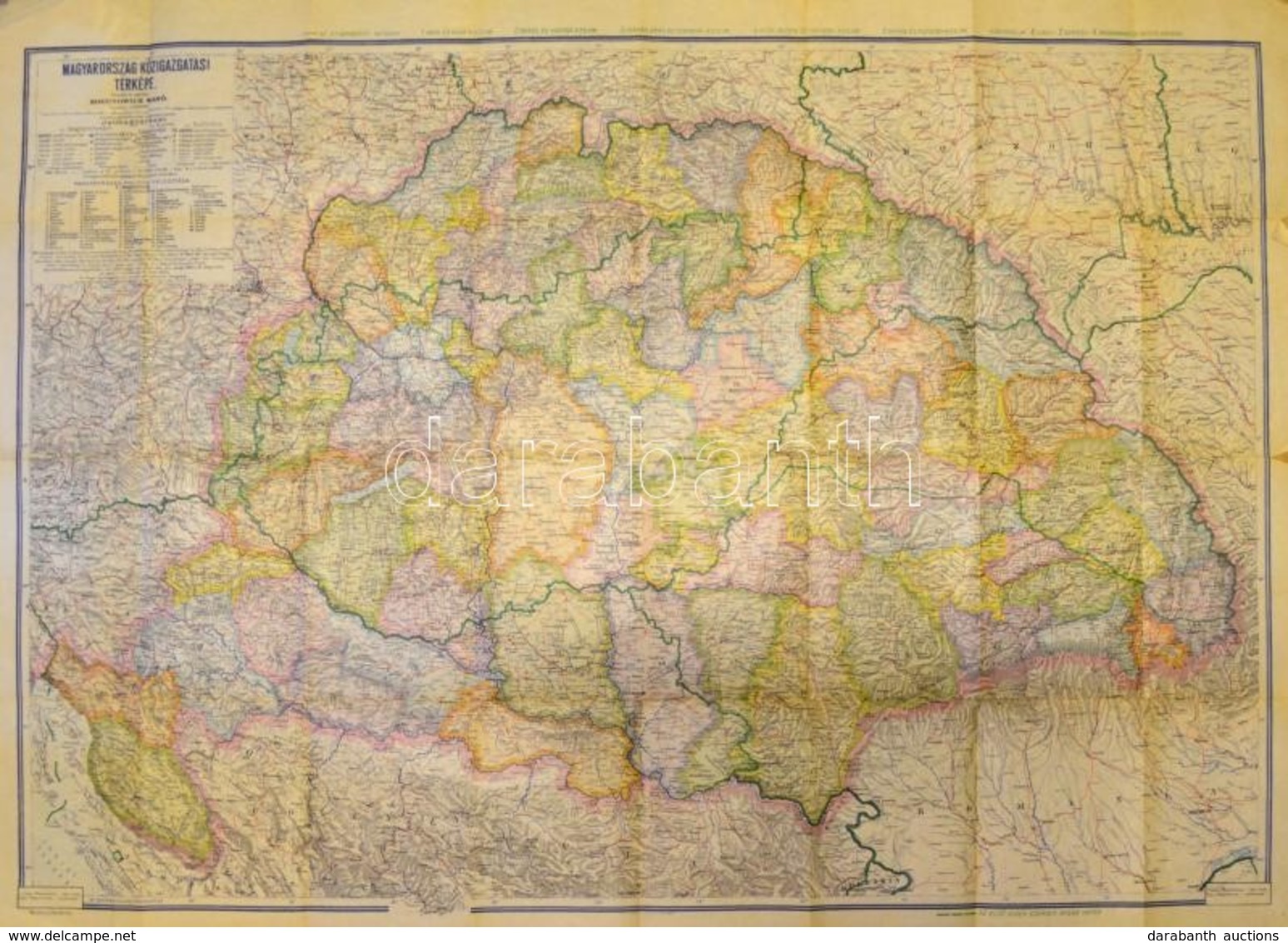 Cca 1940 Magyarország Közigazgatási Térképe, Tervezte: Kogutowicz Manó, 1:900.000, Hajtásnyomokkal, Szakadt, A Papírtok  - Sonstige & Ohne Zuordnung