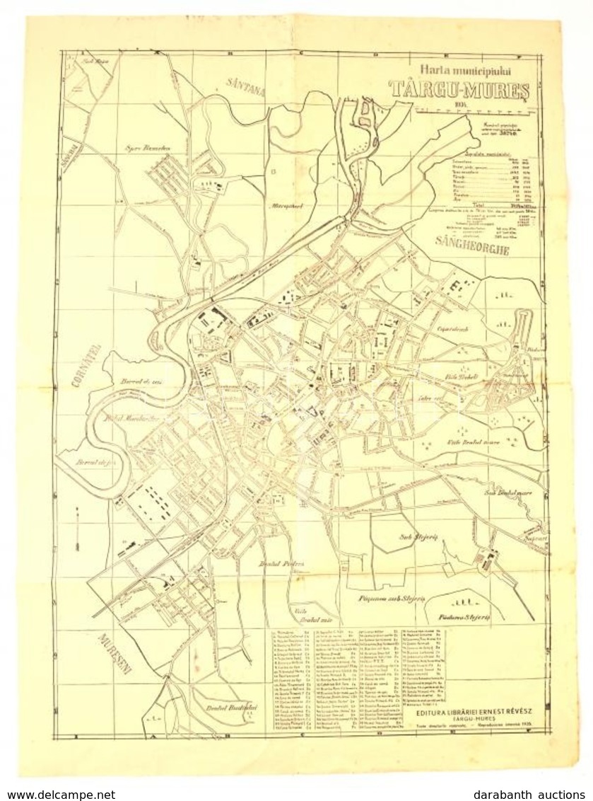 1935 Târgu Mures (Marosvásárhely) Térképe, Kiadja: Libräriei Ernest Révész, 72×52 Cm - Sonstige & Ohne Zuordnung