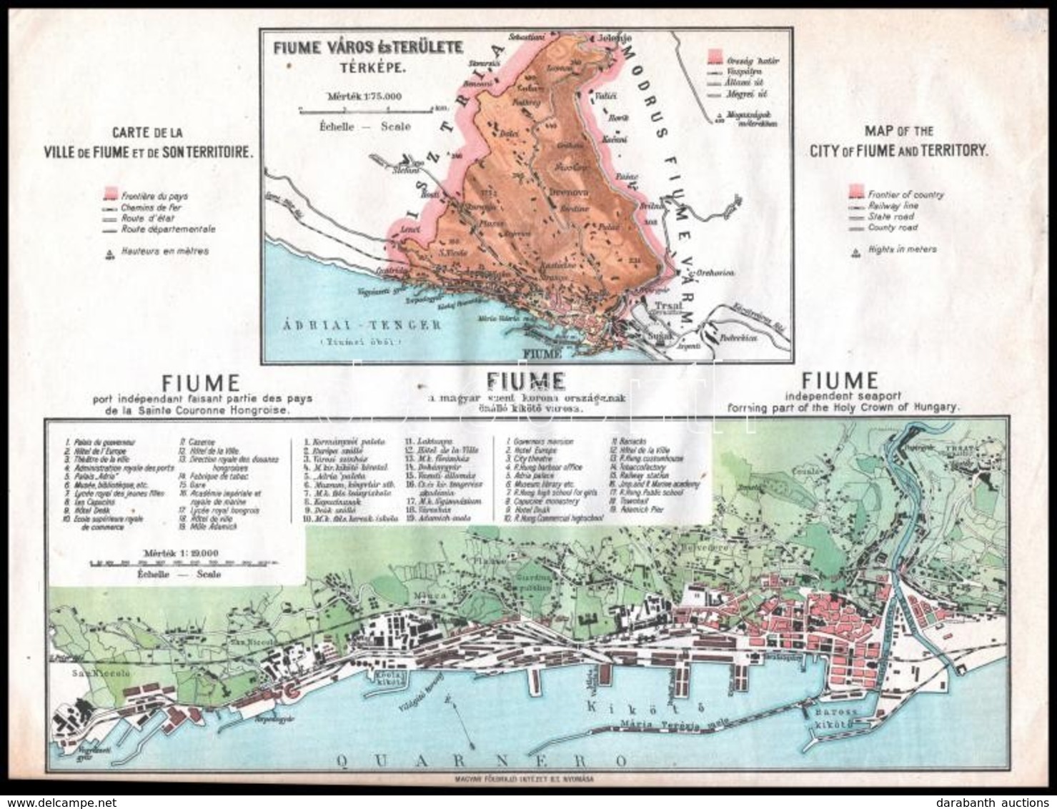 Cca 1910 Fiume Város és Területe Térképe, Kiadja: Magyar Földrajzi Intézet Rt., 24×31 Cm - Sonstige & Ohne Zuordnung