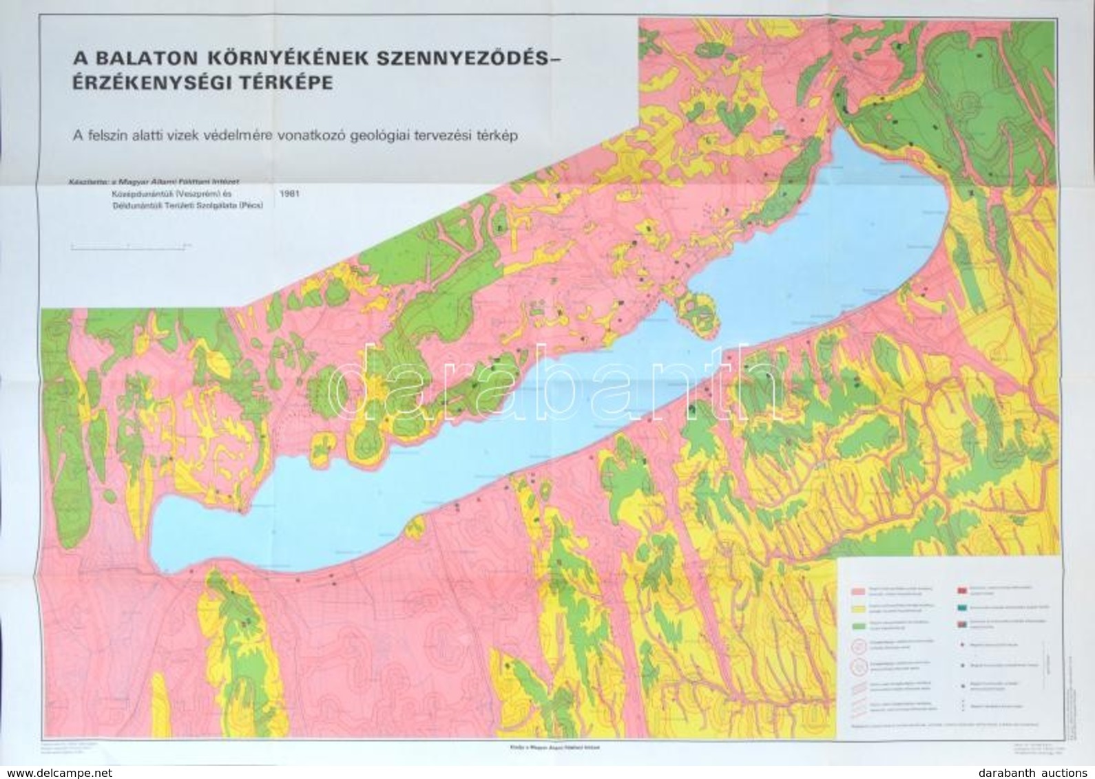 1981 A Balaton Környékének Szennyeződés-érzékenységi Térképe, Bp., Magyar Állami Földtani Intézet, Készült 300 Példányba - Sonstige & Ohne Zuordnung