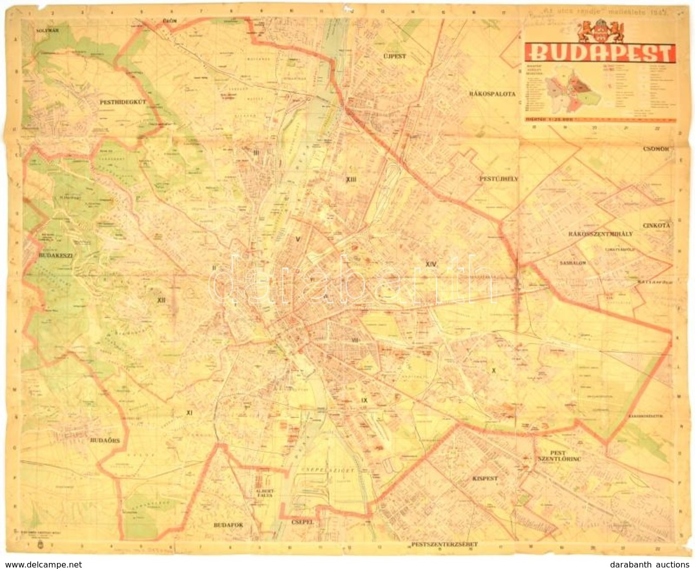 1943 Budapest Térképe Kissé Foltos. 73x69 Cm - Sonstige & Ohne Zuordnung