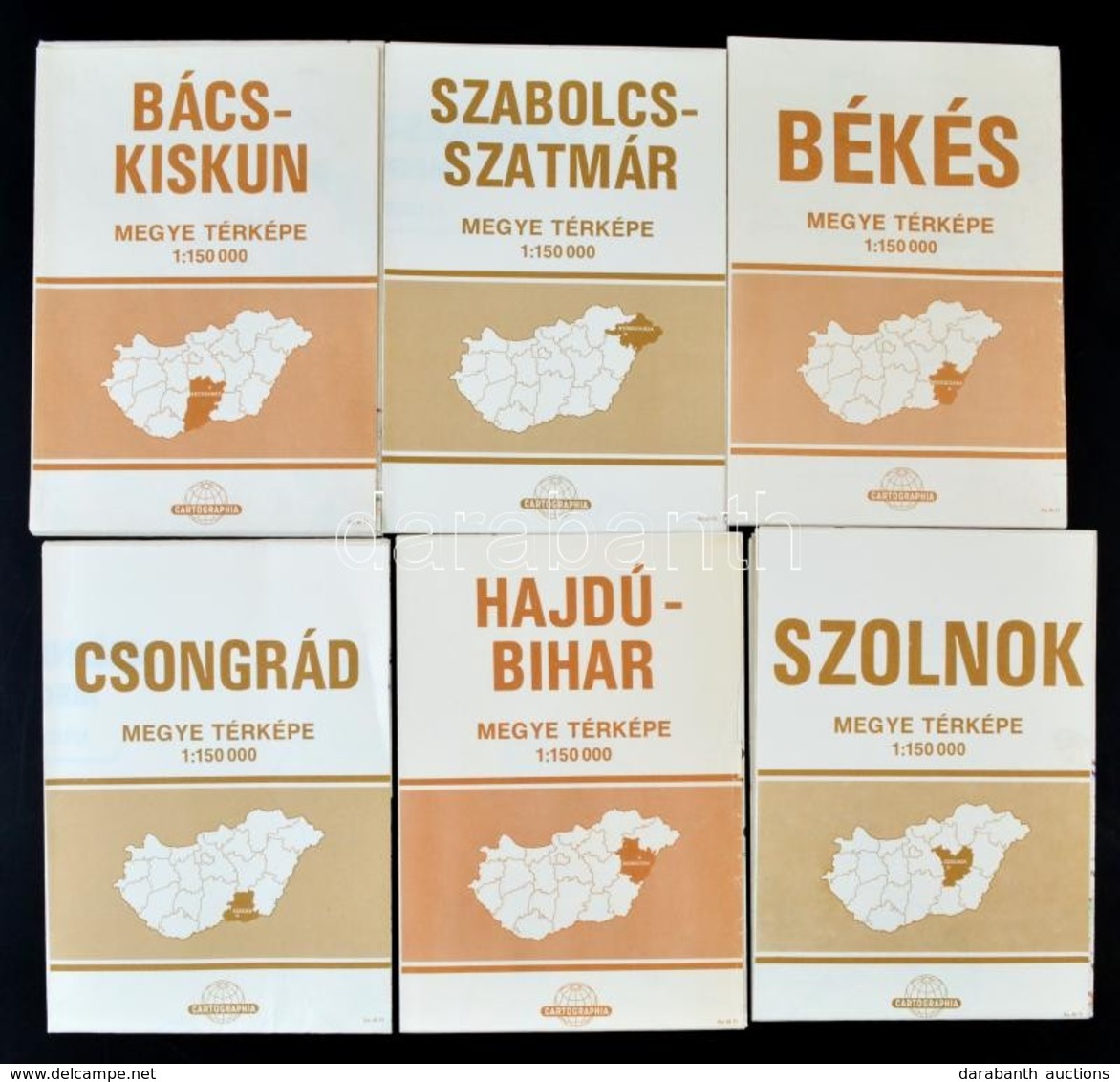 1977-1982 Magyarország Alföldi Megyéinek Térképei, 6 Db (Szolnok, Bács-Kiskun, Szabolcs-Szatmár, Békés, Csongrád, Hajdú- - Sonstige & Ohne Zuordnung